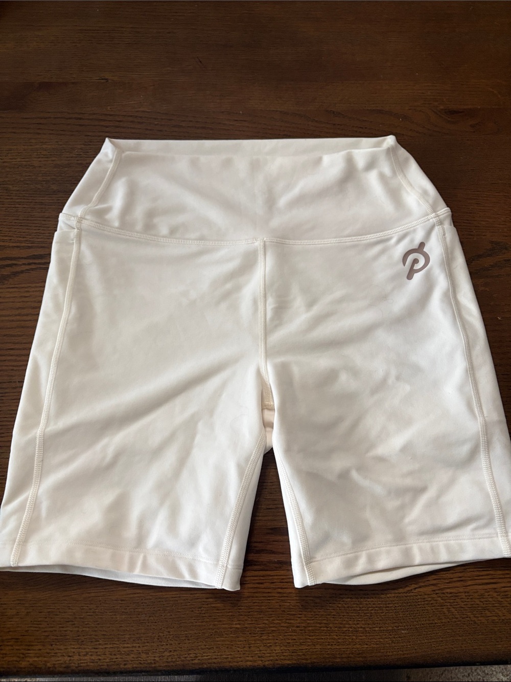 Peloton Cream High-Rise Bike Shorts with Subtle Logo
